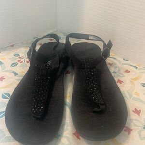 Vionic Black Sandals Crystal T-Strap Design size 9